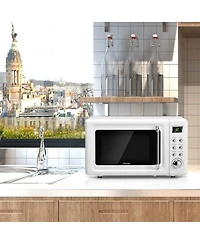 0.7Cu.ft Retro Countertop Microwave Oven 700W Led Display Glass Turntable