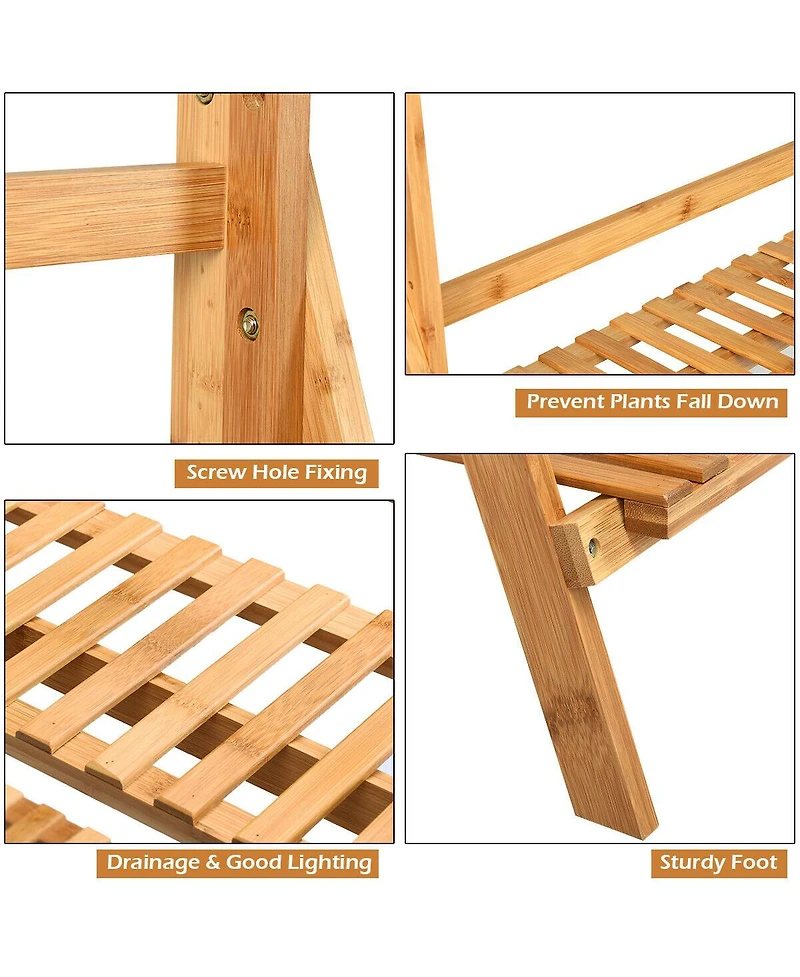 3 Tier Bamboo Hanging Folding Plant Shelf Stand Flower Pot Display Rack Bookcase
