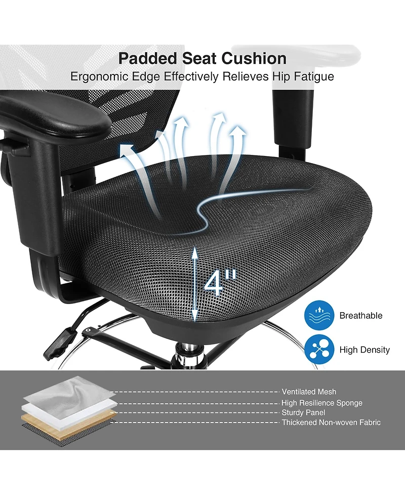 Mesh Drafting Chair Office Chair w/Adjustable Armrests & Foot-Ring