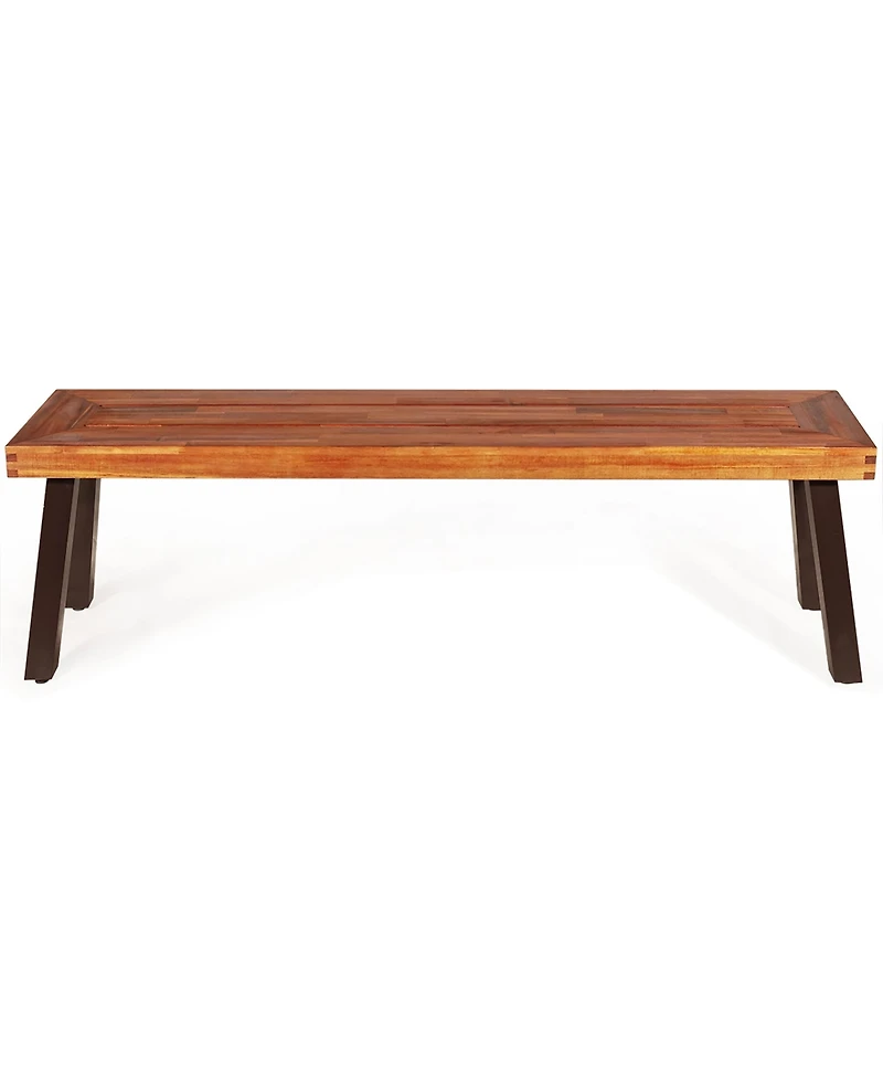 Costway Set of 2 Patio Acacia Wood Dining Bench with Rustic Steel Legs Outdoor Indoor