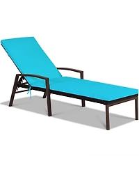 Costway Patio Rattan Lounge Chair Recliner Back Adjustable Cushioned Garden