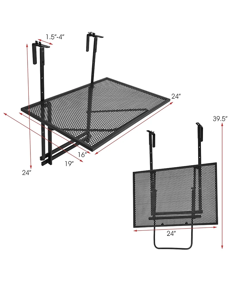 Folding Hanging Table Adjustable Balcony Railing Table Patio Deck