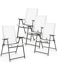 4pcs Patio Folding Portable Dining Chairs Metal Frame Armrests Garden