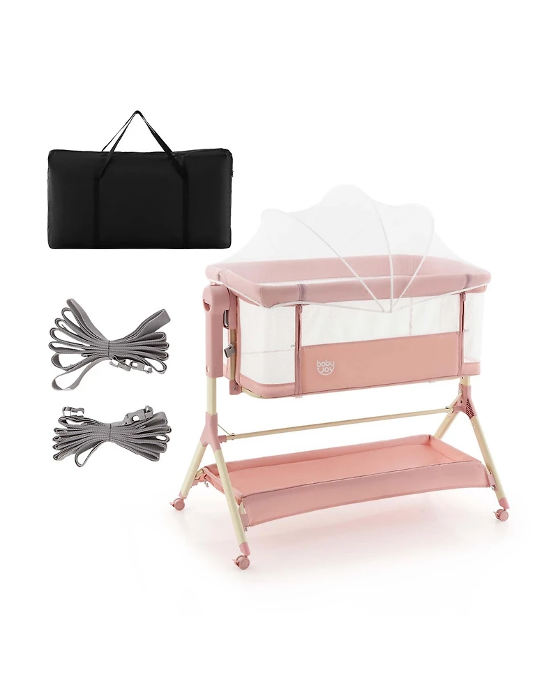 Height Adjustable Bedside Sleeper Baby Crib with Storage Bag
