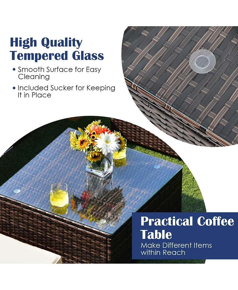 7 Pcs Patio Furniture Set with 50,000 Btu Fire Pit Table Wicker Sofa Set with Cushions