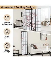4-Panel Japanese Style Folding Room Divider with Elegant Plum Blossom Design Indoor