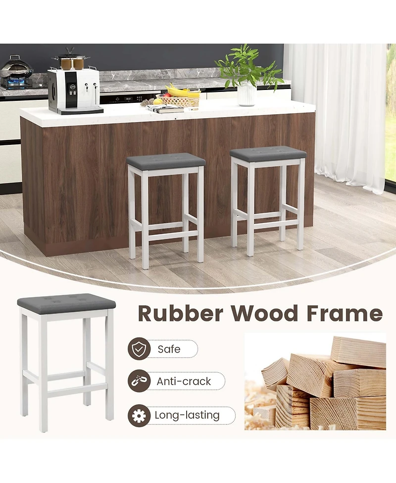 Set of 2 Rubber Wood Bar Stools 24" Counter Height Stool with Padded Seat