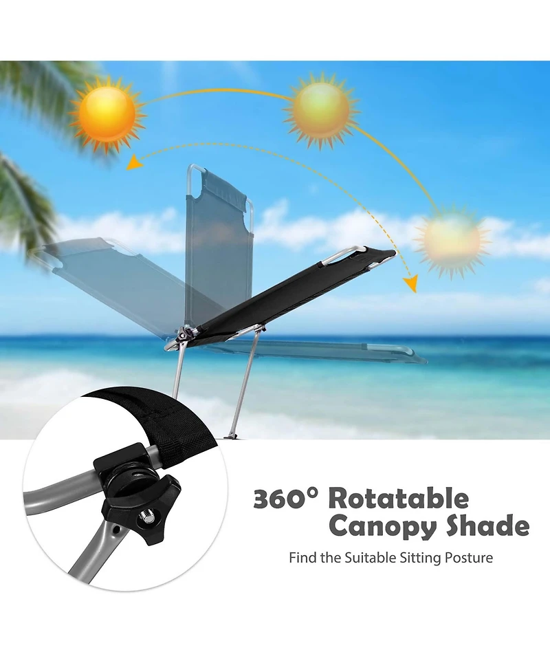 Costway 2 Pcs Foldable Sun Shading Lounge Chair Adjustable Beach Sunbathing Recliner