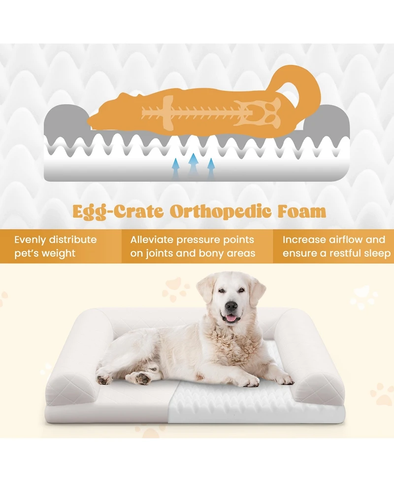 Orthopedic Dog Bed Medium Small Dogs with 3-Side Bolster Non-Slip Bottom Zippers