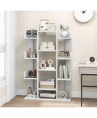 Bookshelf Tree-Shaped Bookcase with 13 Storage Shelf Rustic Industrial Style