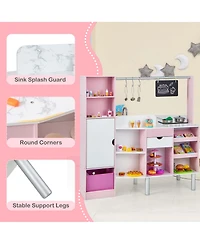Costway 2-in-1 Kids Kitchen & Market with Realistic Light & Sound 82 Accessories Included