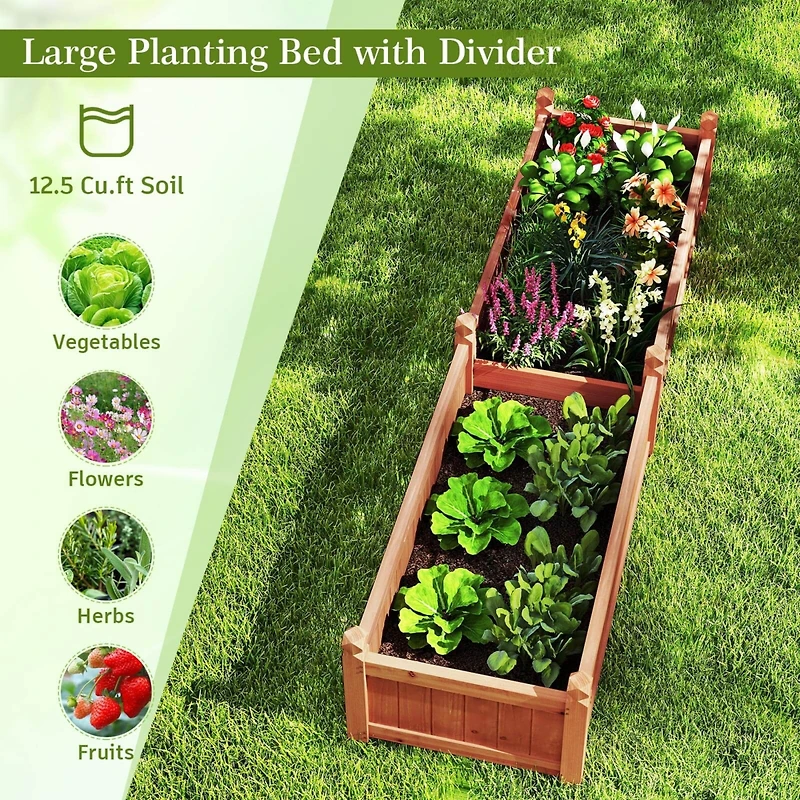 Wooden Raised Garden Bed Outdoor Rectangular Planter Box with Drainage Holes