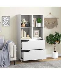 Bookcase with 2 Drawers 4-Tier Open Bookshelf with 4 Storage Cubes for Home Office
