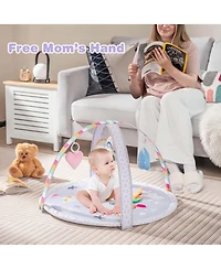 Baby Play Gym Mat Thicker Tummy Time Mat with 5 Detachable Hanging