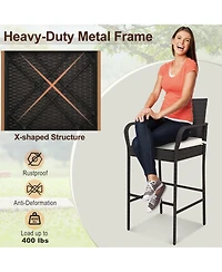 2PCS Patio Pe Wicker Bar Chairs Counter Height Barstools with Armrests &Cushions