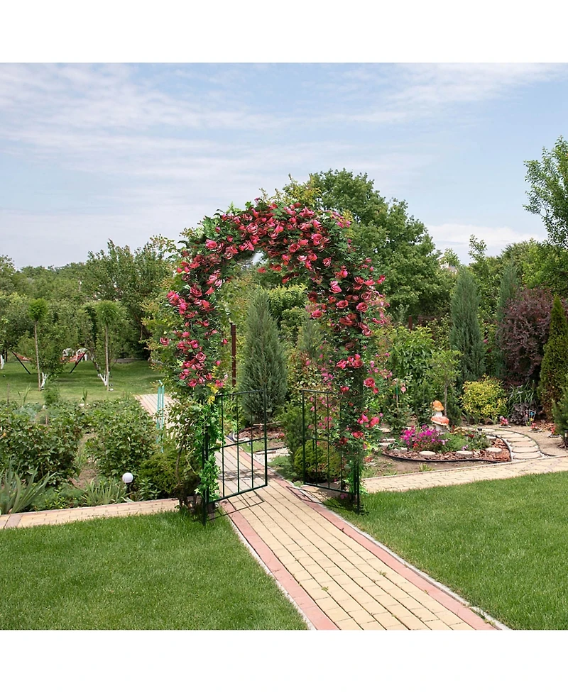 Garden Arch Arbor Trellis with Gate 7.5 ft Patio Archway Pergola for Wedding