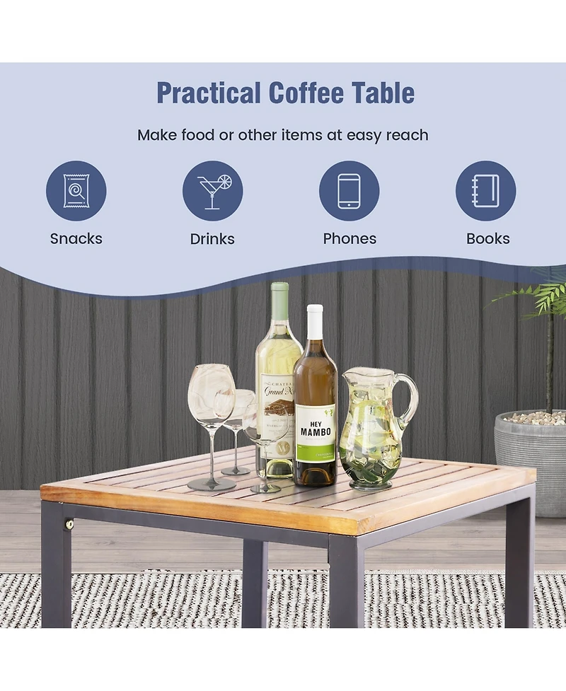 Costway 5pcs Patio Acacia Wood Cushioned Chair Ottoman Table Furniture Set Outdoor