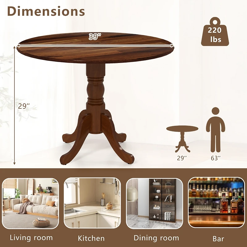 4-Person Dining Table Wooden Kitchen with Solid Rubber Wood Frame for