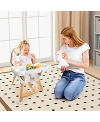 Costway Toddler High Chair Wooden Feeding Chair with 4-Gear Tray & Removable Cushion