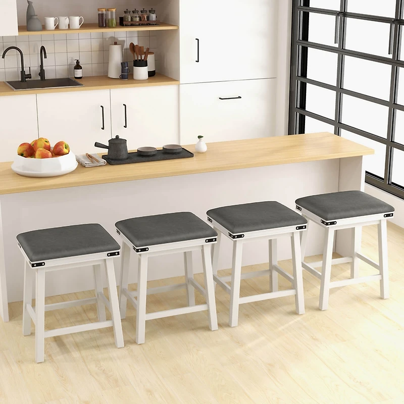 24'' Dining Bar Stool Set of 2 Counter Height Padded Seat Wood Frame Kitchen