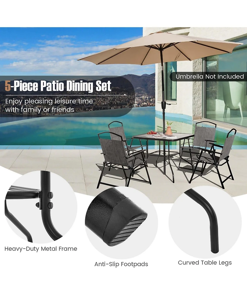 Patio Dining Set for 4 Folding Chairs & Dining Table Set with Umbrella Hole