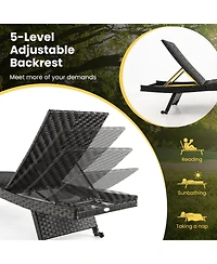 1PC Folding Patio Chaise Lounge Chair Outdoor Rattan Adjustable Recliner Quick Dry Foam