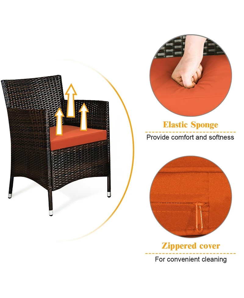 4PCS Rattan Patio Furniture Set Cushioned Sofa Chair Coffee Table