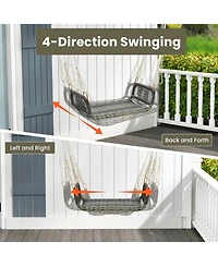 Costway Wicker Porch Swing Curved Rattan Swing Seat with Cozy Armrests for Front Porch