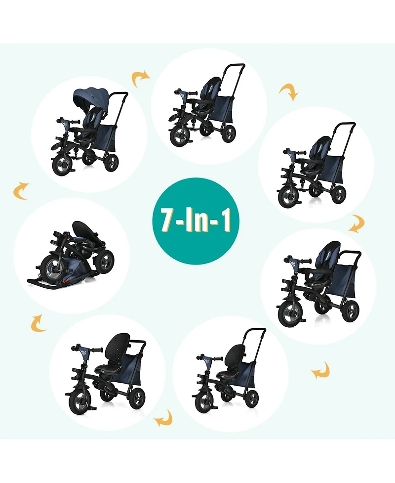 Costway 7-In-1 Kids Baby Tricycle Folding Steer Stroller w/ Rotatable Seat