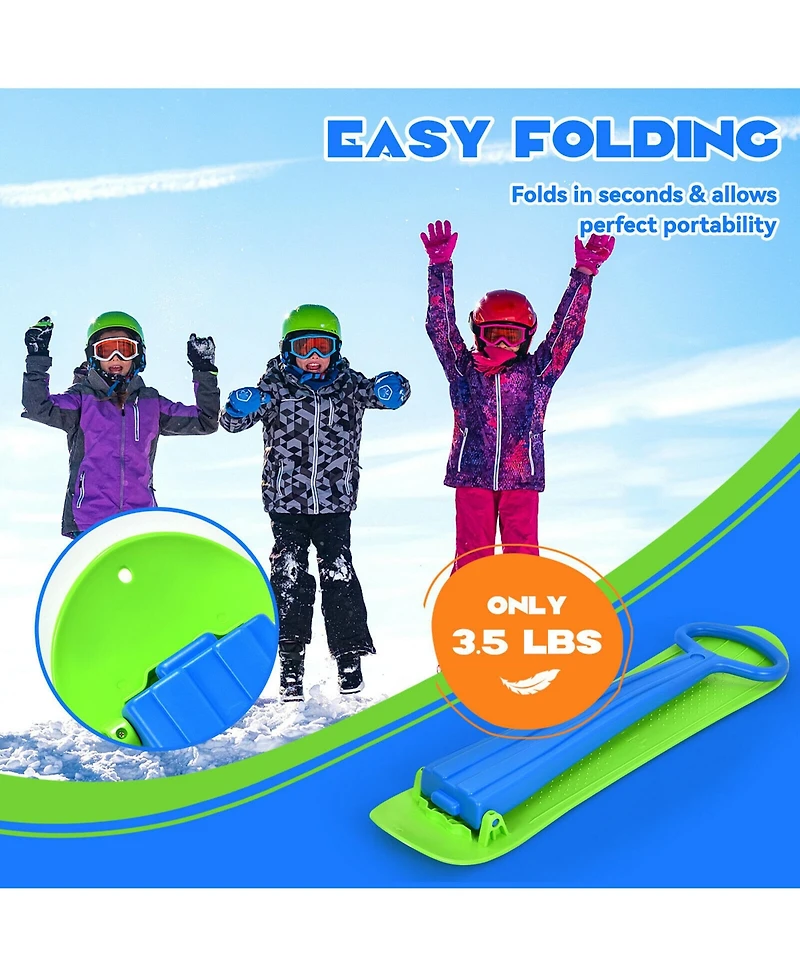 Folding Snow Scooter W/Grip Handle Portable Snow Sled for Kids Teenagers