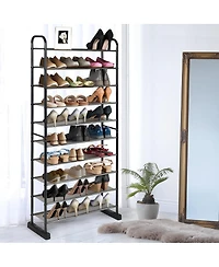 10-Tier Shoe Rack Space-saving Shoe Organizer W/Metal Frame Shoe Tower