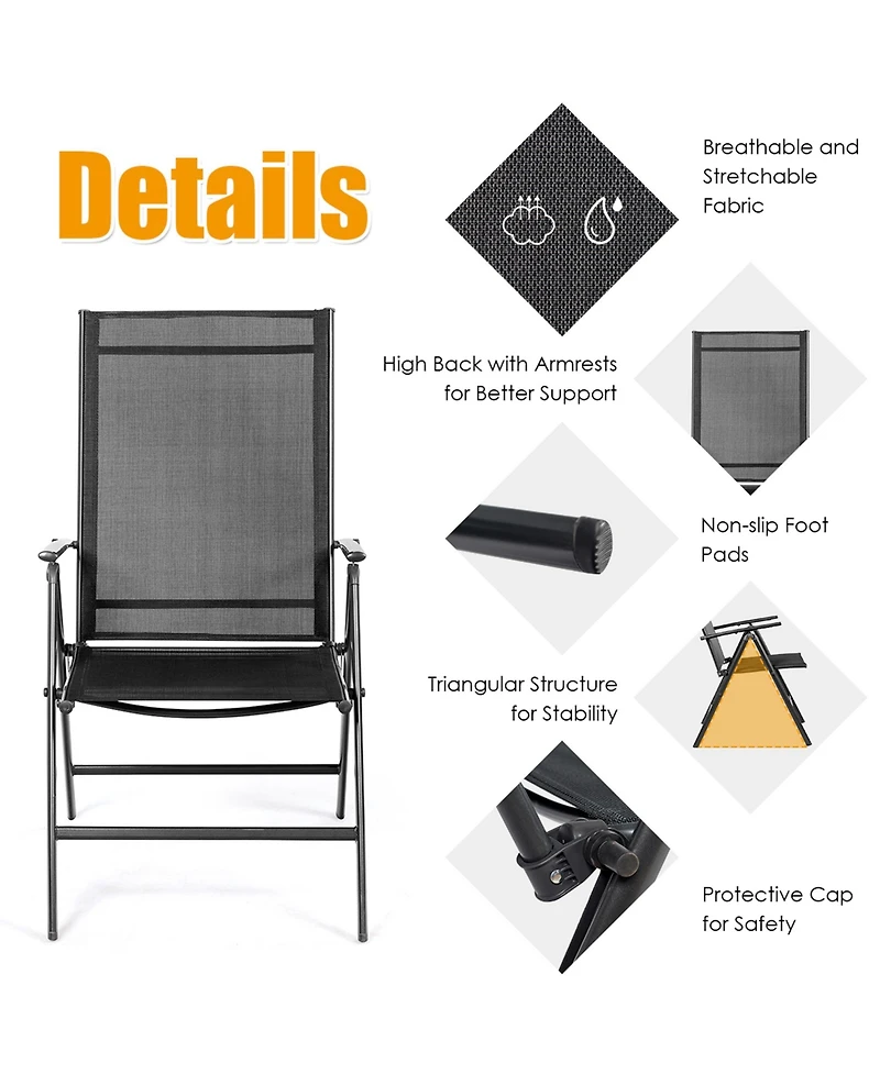 Costway Set of 2 Patio Folding Chair Recliner Adjustable