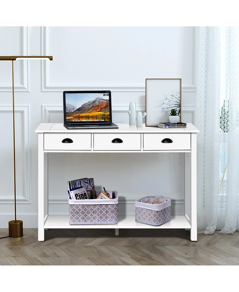 47'' Console Table Hall Table Side Desk Accent Table Drawers Shelf Entryway