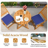 Costway 3PCS Patio Folding Wooden Bistro Set Cushioned Chair Conversation