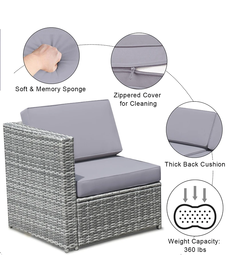 Gymax Set of 8 Gray Rattan Wicker Sofa & Table Outdoor Cushioned Sectional Patio Furniture