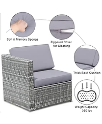 Gymax Set of 8 Gray Rattan Wicker Sofa & Table Outdoor Cushioned Sectional Patio Furniture