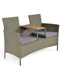 2-Person Patio Rattan Conversation Furniture Set Loveseat Coffee Table