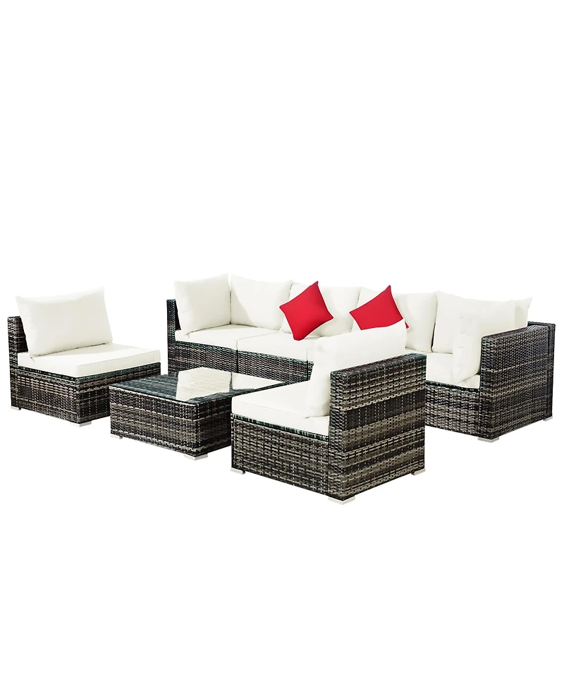 Costway 7PCS Patio Rattan Furniture Set Sectional Sofa Garden