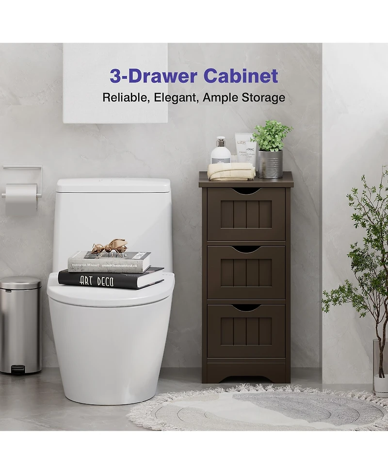Bathroom Floor Cabinet Freestanding Storage Organizer w/ 3 Drawers