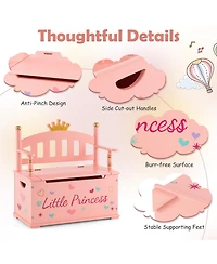 Kids Princess Wooden Bench Seat Toy Box Storage Organizer Children Playroom