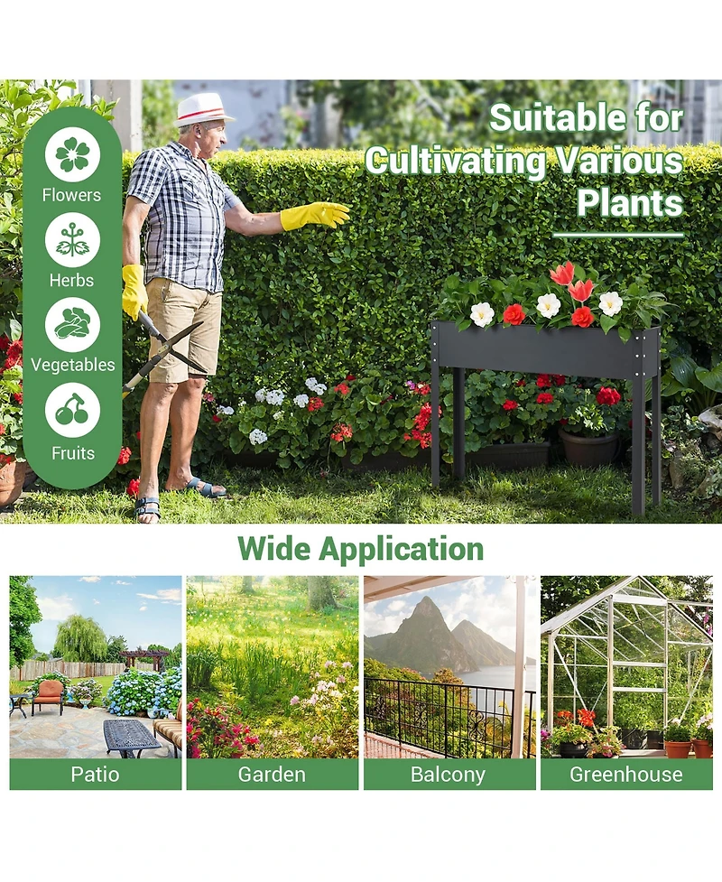 40" Raised Garden Bed with Legs Metal Elevated Planter Box Drainage Hole Backyard