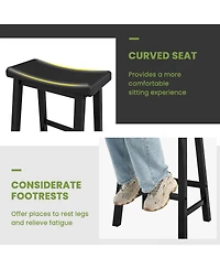 Costway Set of 2 Saddle Bar Stools Counter Height Dining Chairs with Wooden Legs