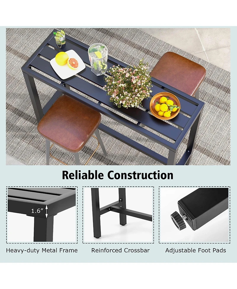 Outdoor Metal Bar Table 48'' Patio Rectangular Counter Height Dining Table