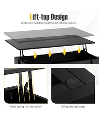 Lift Top Coffee Table Modern Accent Table w/Hidden Storage Compartment & Shelf