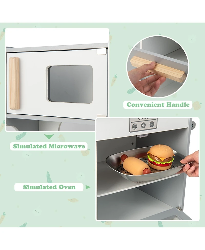 Costway 2 in 1 Kids Play Kitchen& Restaurant Double Sided Wooden Kitchen Playset Toddler