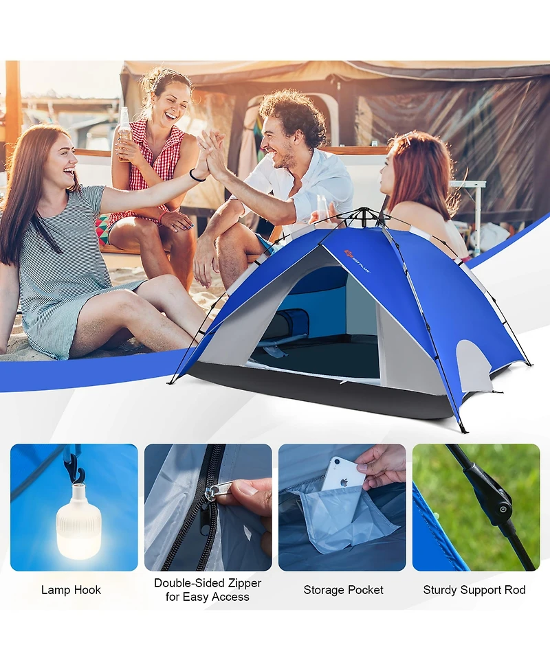 4 Person Instant Pop-up Camping Tent 2-in-1 Double-Layer Waterproof Tent