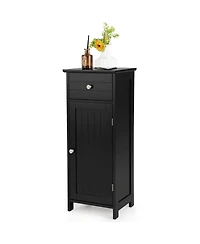 Wooden Bathroom Floor Storage Cabinet Organizer w/ Drawer Adjustable Shelf