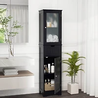 Bathroom Tall Cabinet Freestanding Linen Tower with Doors & Drawer