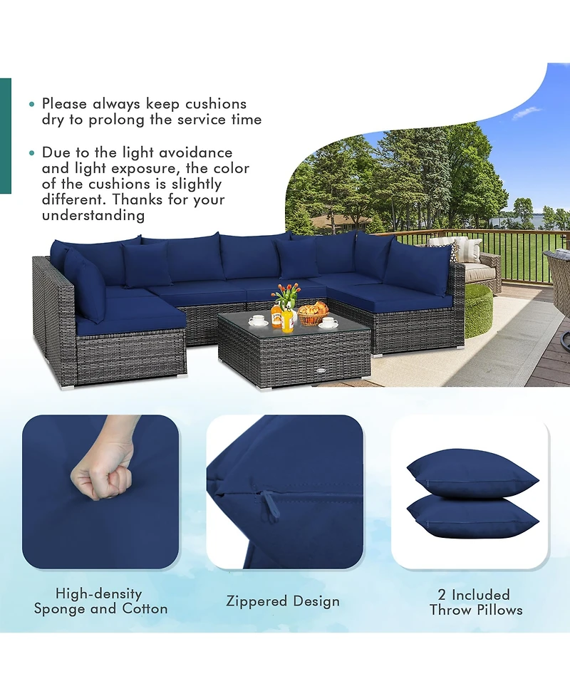 Costway 7PCS Patio Rattan Furniture Set Sectional Sofa Cushioned Garden