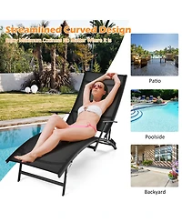 Costway 2PCS Patio Folding Lounge Chair Chaise Recliner Adjustable Stackable W/Armrest